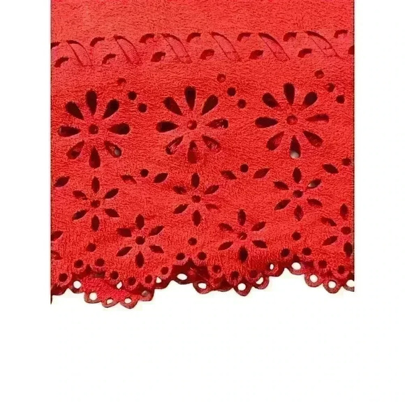 By & By Red Faux Suede Shift Dress Girls 10 Laser Cut Hem - Picture 4 of 5